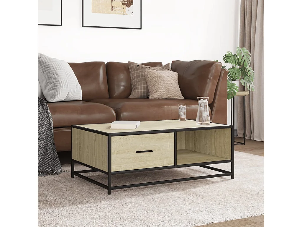 Table basse salon-Table d'appoint chêne sonoma 90x57x35 cm bois d'ingénierie et métal SHL50016