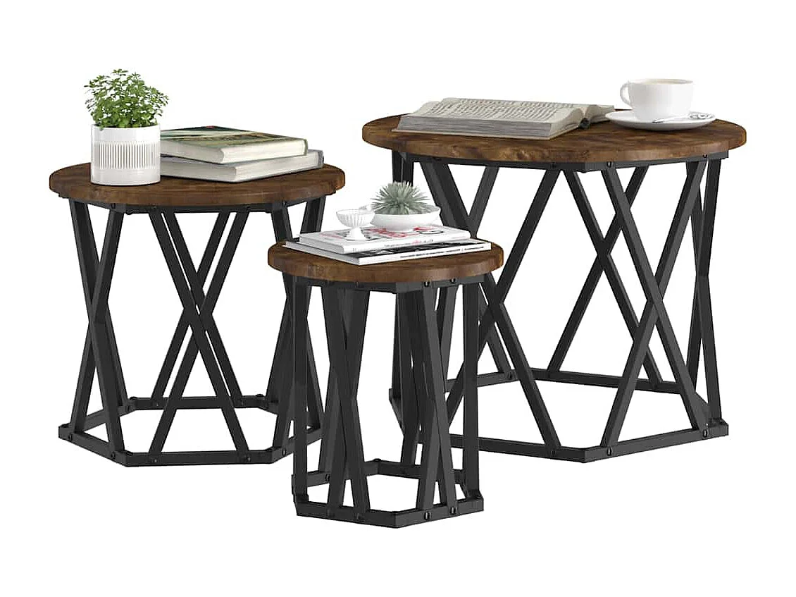 Tables d'appoint 3 pièces Chêne fumé en bois reconstitué SHL27595