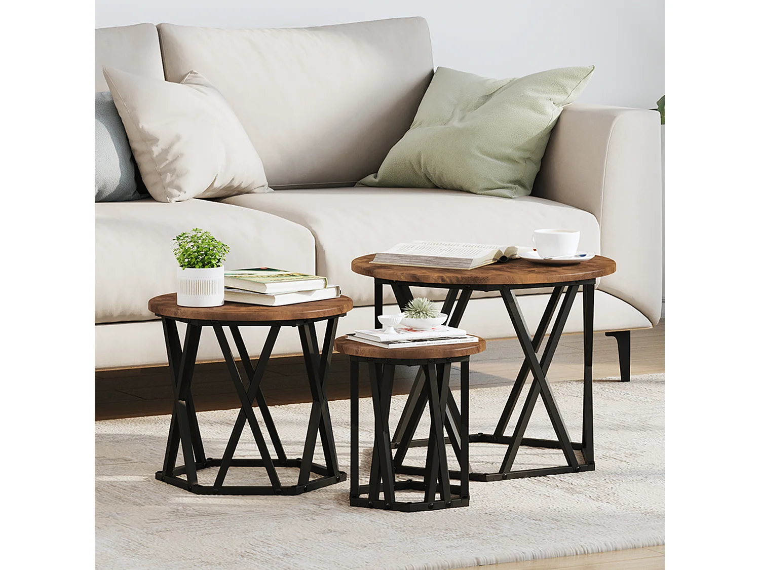 Tables d'appoint 3 pièces Chêne fumé en bois reconstitué SHL27595