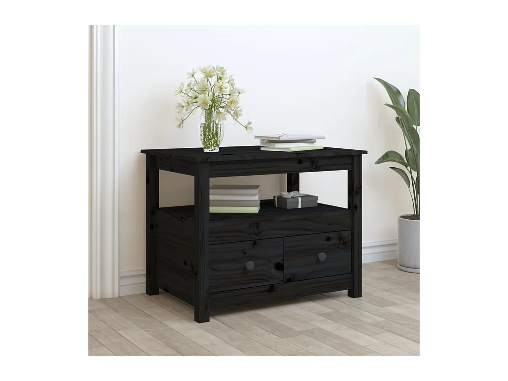 Table basse salon-Table d'appoint Noir 71x49x55 cm Bois massif de pin SHL16862