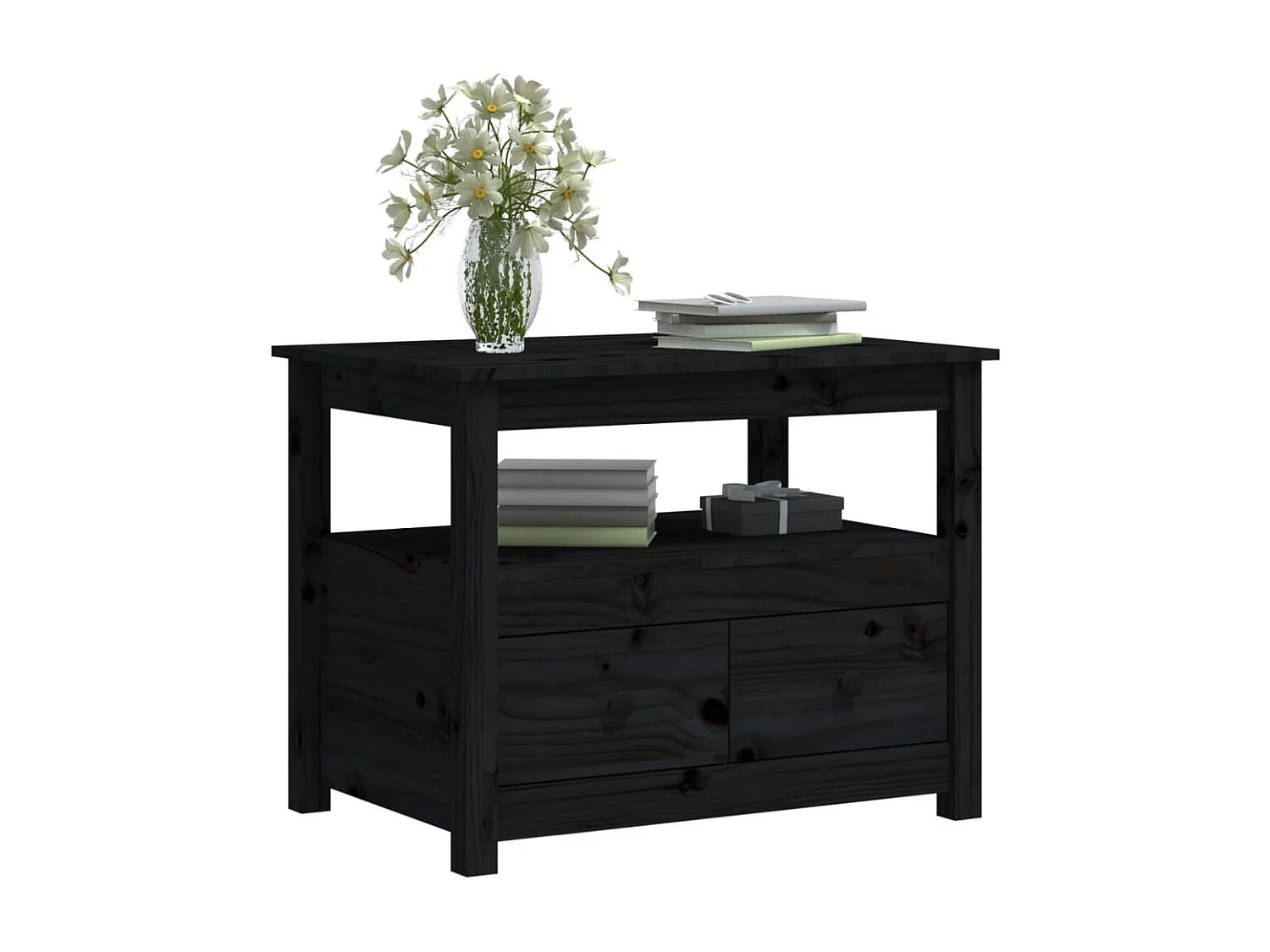 Couchtisch-Wohnzimmertisch-Beistelltische Schwarz 71x49x55 cm Massivholz Kiefer SHL95021