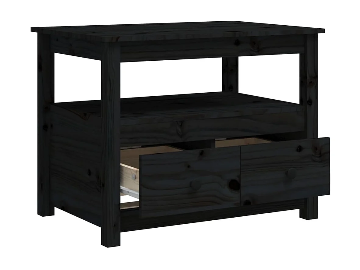 Couchtisch-Wohnzimmertisch-Beistelltische Schwarz 71x49x55 cm Massivholz Kiefer SHL95021