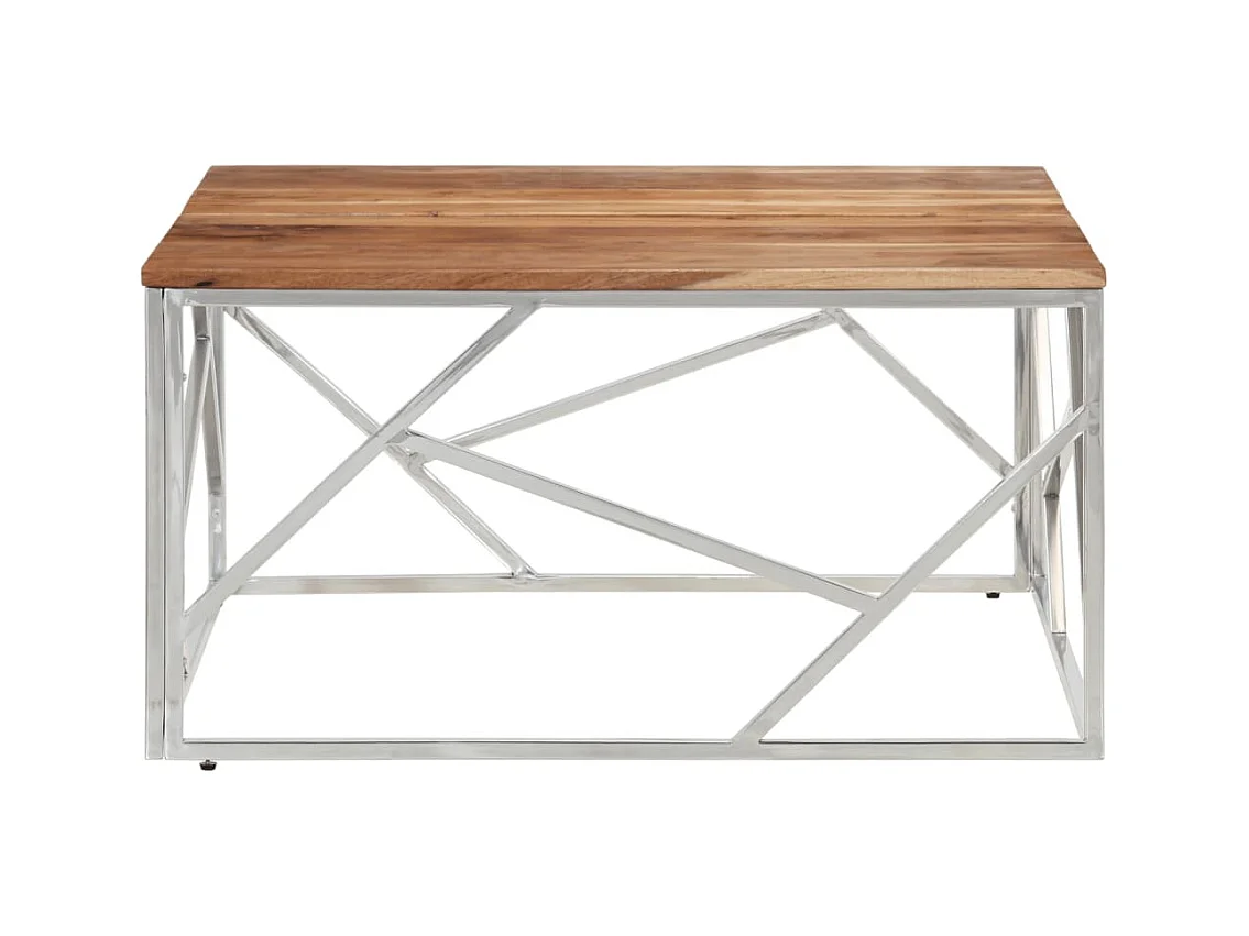 Table basse salon-Table d'appoint argenté acier inoxydable et bois massif d'acacia SHL88671