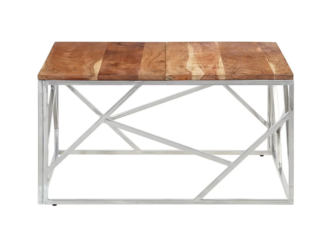 Table basse salon-Table d'appoint argenté acier inoxydable et bois massif d'acacia SHL88671