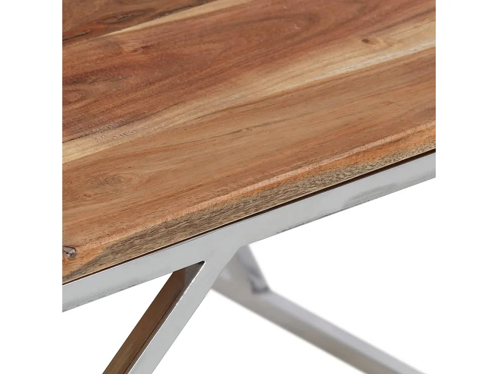 Table basse salon-Table d'appoint argenté acier inoxydable et bois massif d'acacia SHL88671