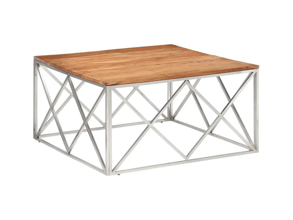 Table basse salon-Table d'appoint argenté acier inoxydable et bois massif d'acacia SHL96383