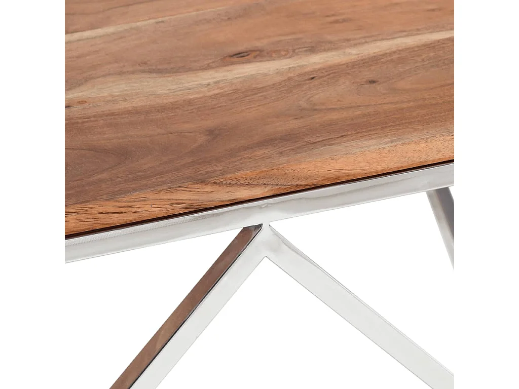 Table basse salon-Table d'appoint argenté acier inoxydable et bois massif d'acacia SHL96383