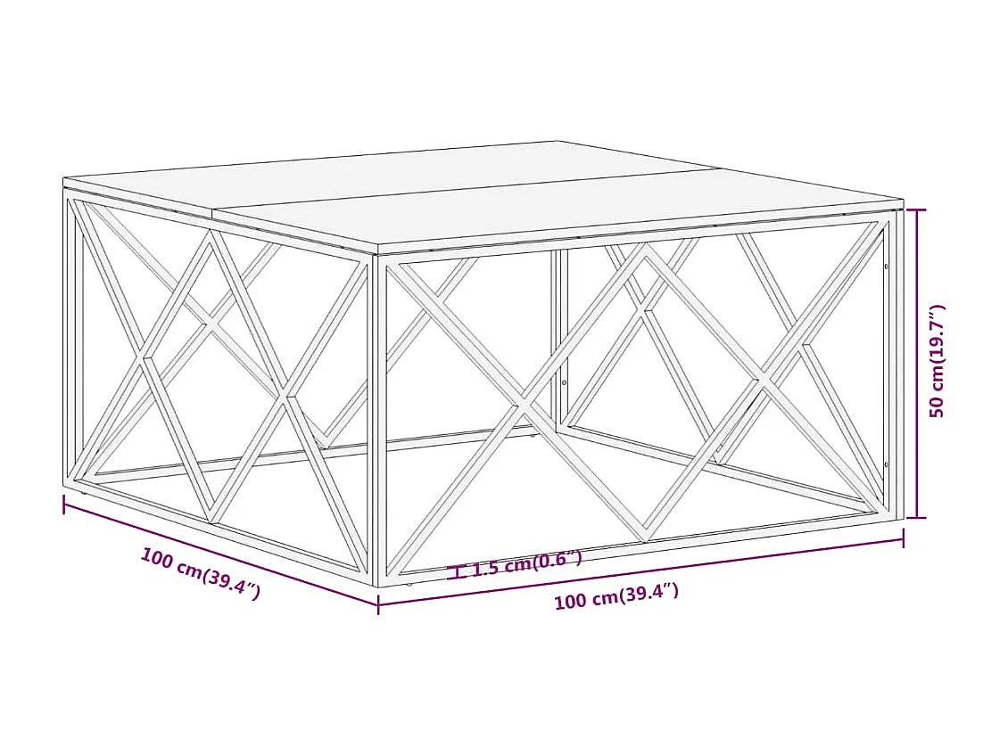 Table basse salon-Table d'appoint argenté acier inoxydable et bois massif d'acacia SHL96383