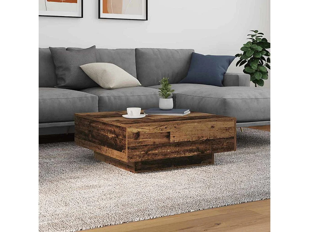 Salontafel | Koffietafel Oud hout Blauw 80 x 80 x 31 cm Bewerkt hout