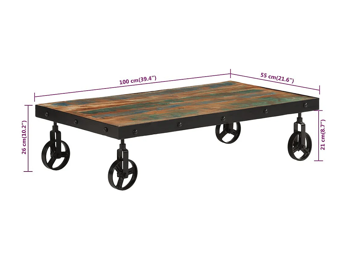 Couchtisch-Sofatisch-Beistelltische mit Rollen Altholz Massiv 100x55x26 cm SHL8878