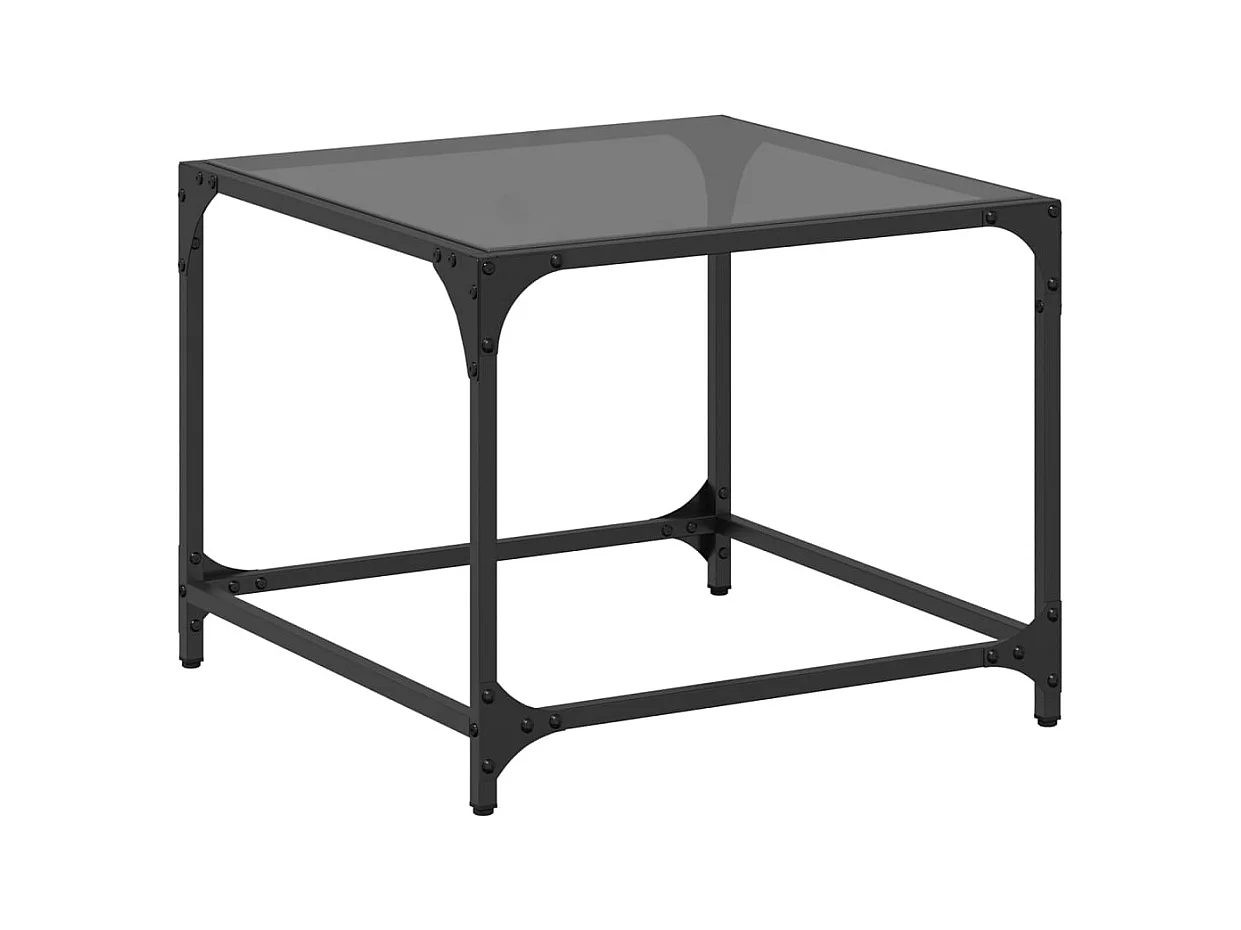 Table basse salon-Table d'appoint-dessus en verre noir 50x50x40 cm acier SHL59552