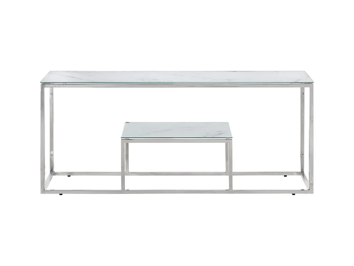 Table basse salon-Table d'appoint argenté acier inoxydable et verre trempé SHL60792