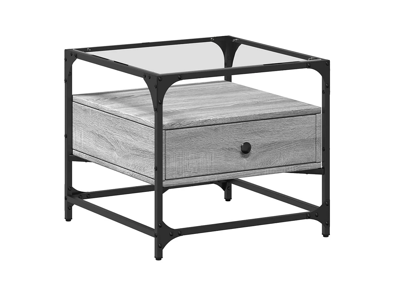 Table basse salon-Table d'appoint-dessus en verre sonoma gris 50x50x45 acier SHL13929