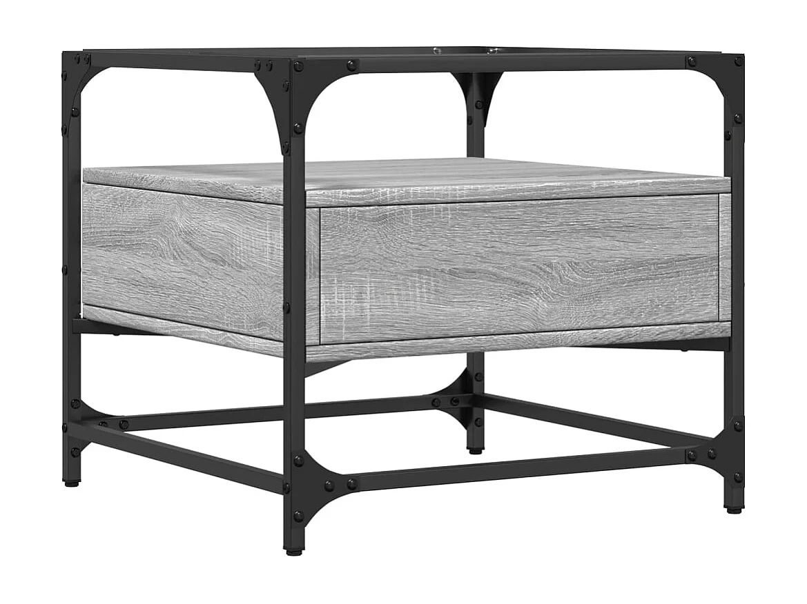 Couchtisch mit Glasplatte Grau Sonoma 50x50x45 cm Stahl SHL4856