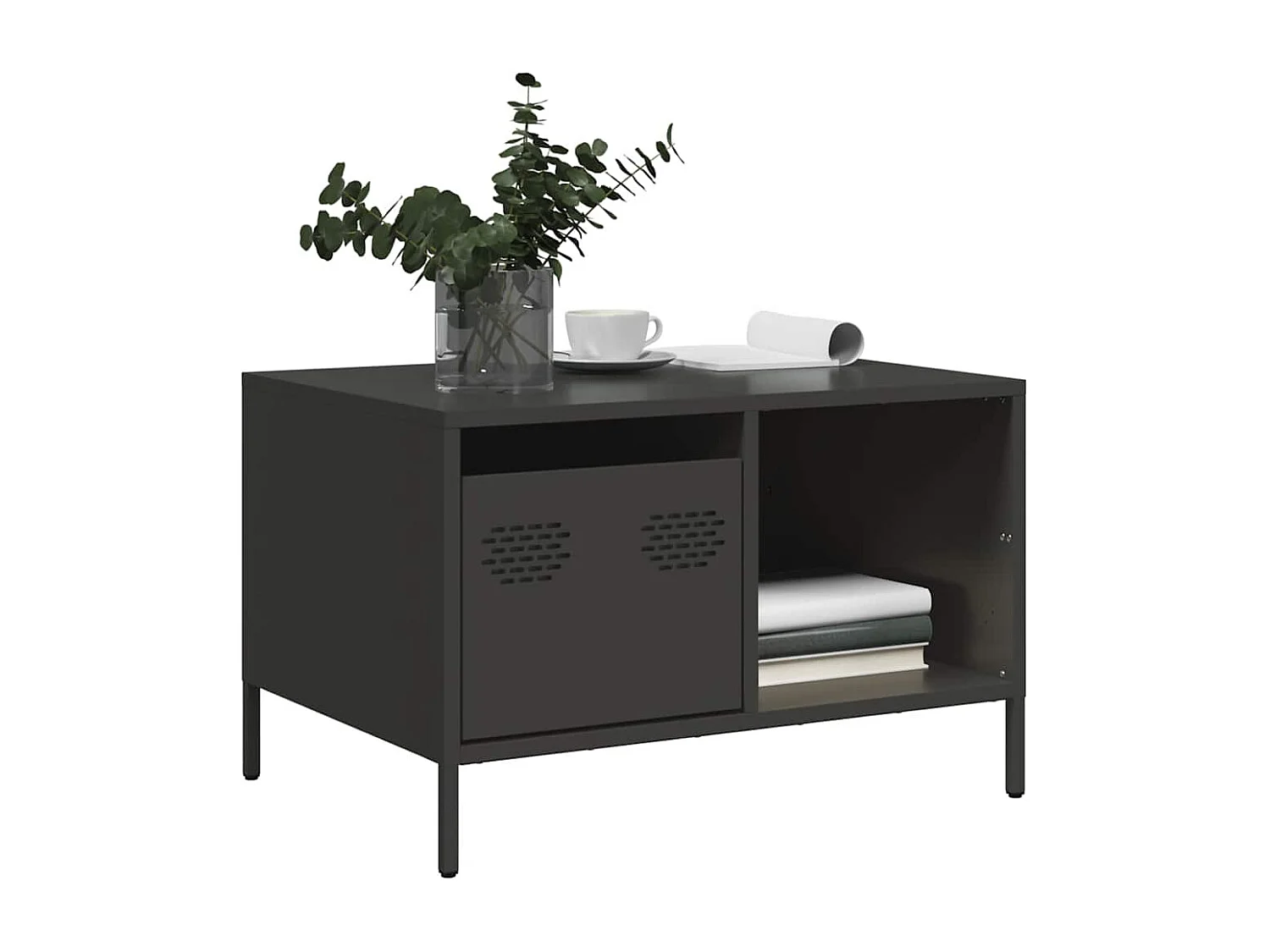 Mesa de centro | Mesa de apoio 68.5x50x43.5 cm aço laminado a frio preto