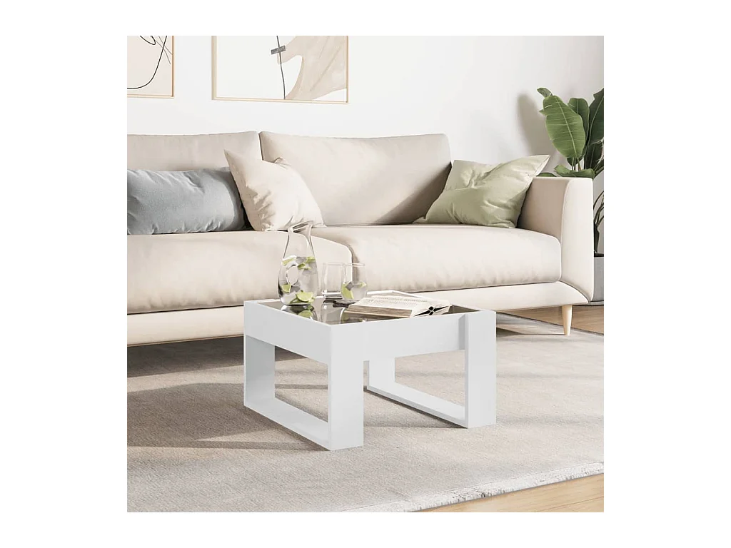 Mesa de centro-Mesa auxiliar madera de ingeniería blanco brillo 90x60x31 cm SHL4067