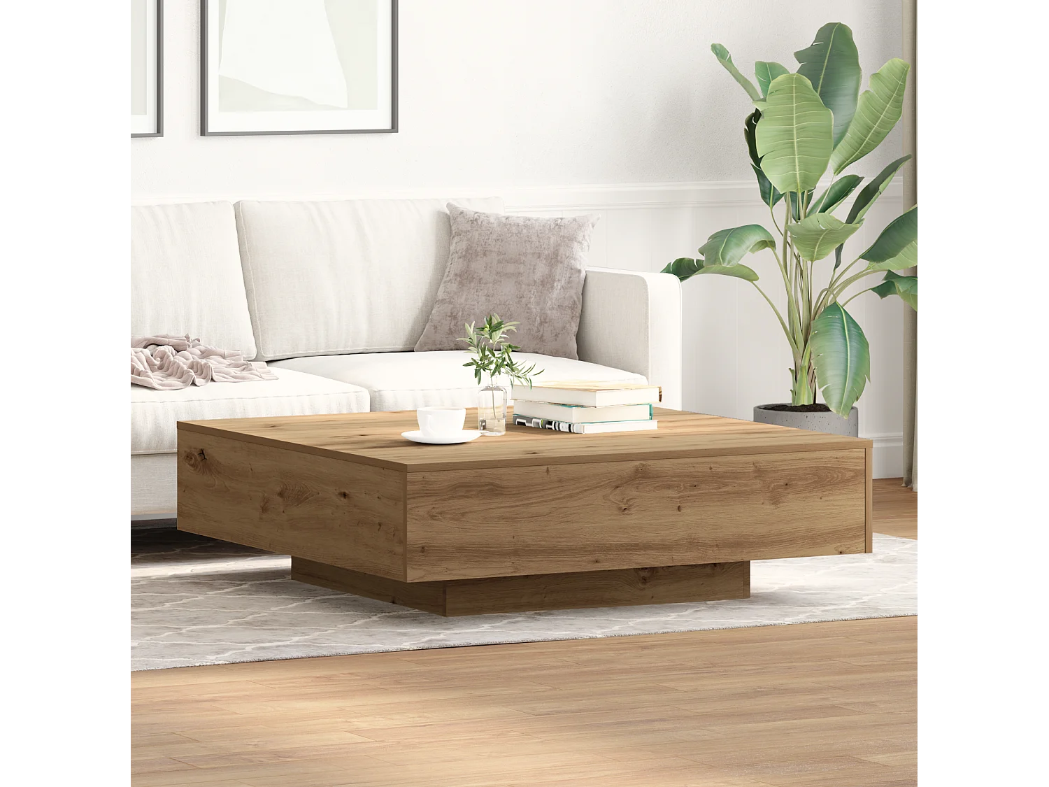 Salontafel | Woonkamertafel | Koffietafel artisanaal eikenkleurig 100 x 100 x 31 cm