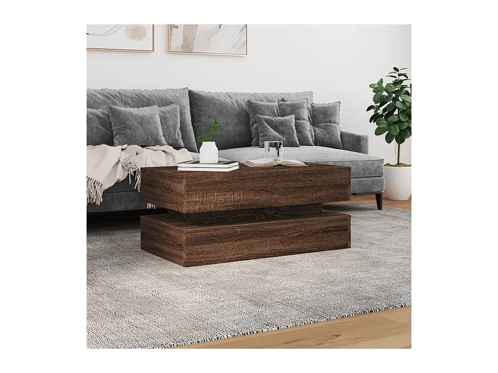 Mesa de centro | Mesa de apoio com luzes LED 90x50x40 cm carvalho castanho