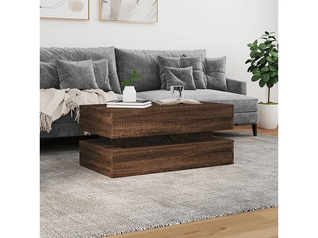 Couchtisch mit LED-Leuchten-Beistelltische-Sofatisch Braun Eichen-Optik 90x50x40 cm SHL91571