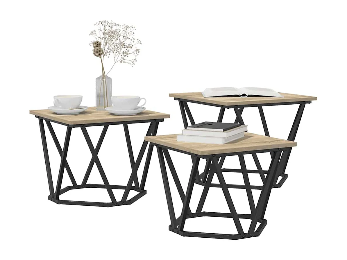 Mesa de centro | Mesa Nido | Mesa auxiliar 3 piezas Roble negro 61x30x50 cm SHL3492