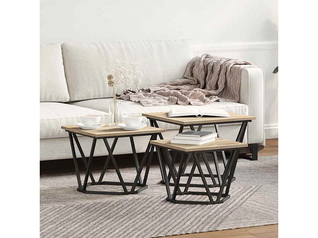 Mesa de centro | Mesa Nido | Mesa auxiliar 3 piezas Roble negro 61x30x50 cm SHL3492