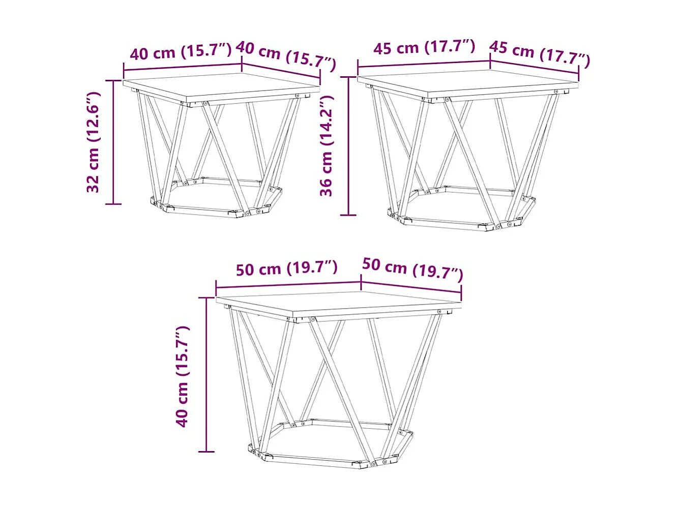 Mesa de centro | Mesa Nido | Mesa auxiliar 3 piezas Roble negro 61x30x50 cm SHL3492