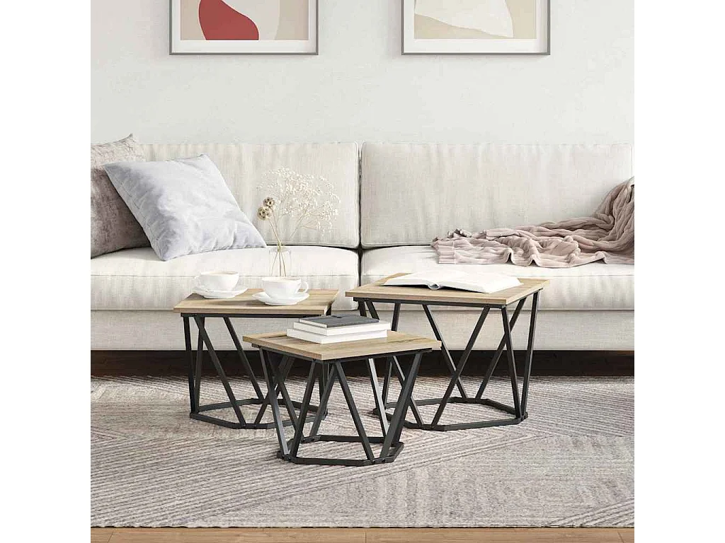 Tables basses-Tables d'appoint 3 pièces en bois d'ingénierie chêne Sonoma SHL35978