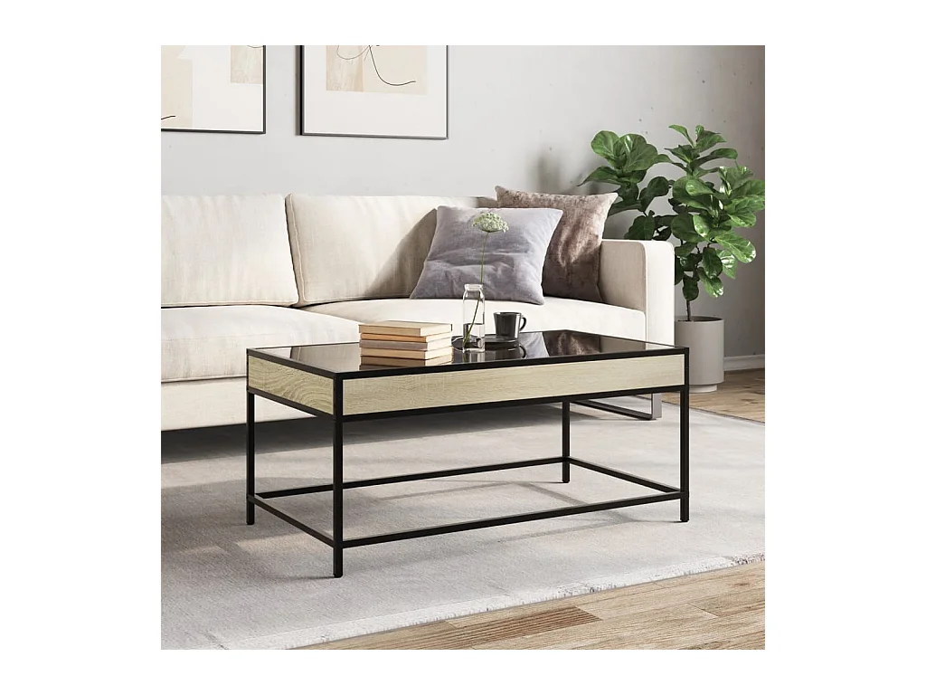 Mesa de centro-Mesa auxiliar madera de ingeniería roble ahumado 102x50x36 cm SHL933