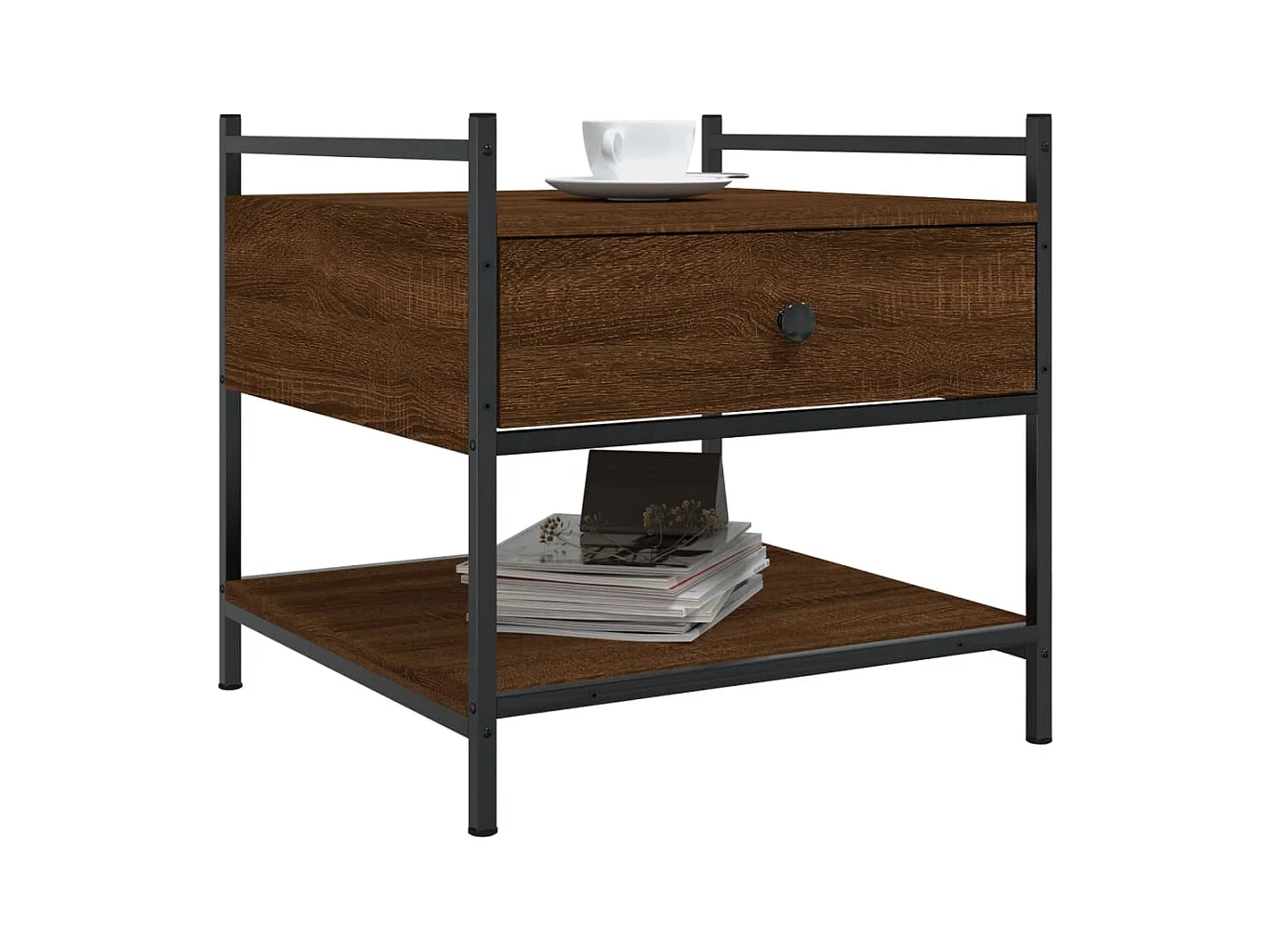 Mesa de centro-Mesa auxiliar acero inoxidable madera maciza traviesa plateado SHL2426