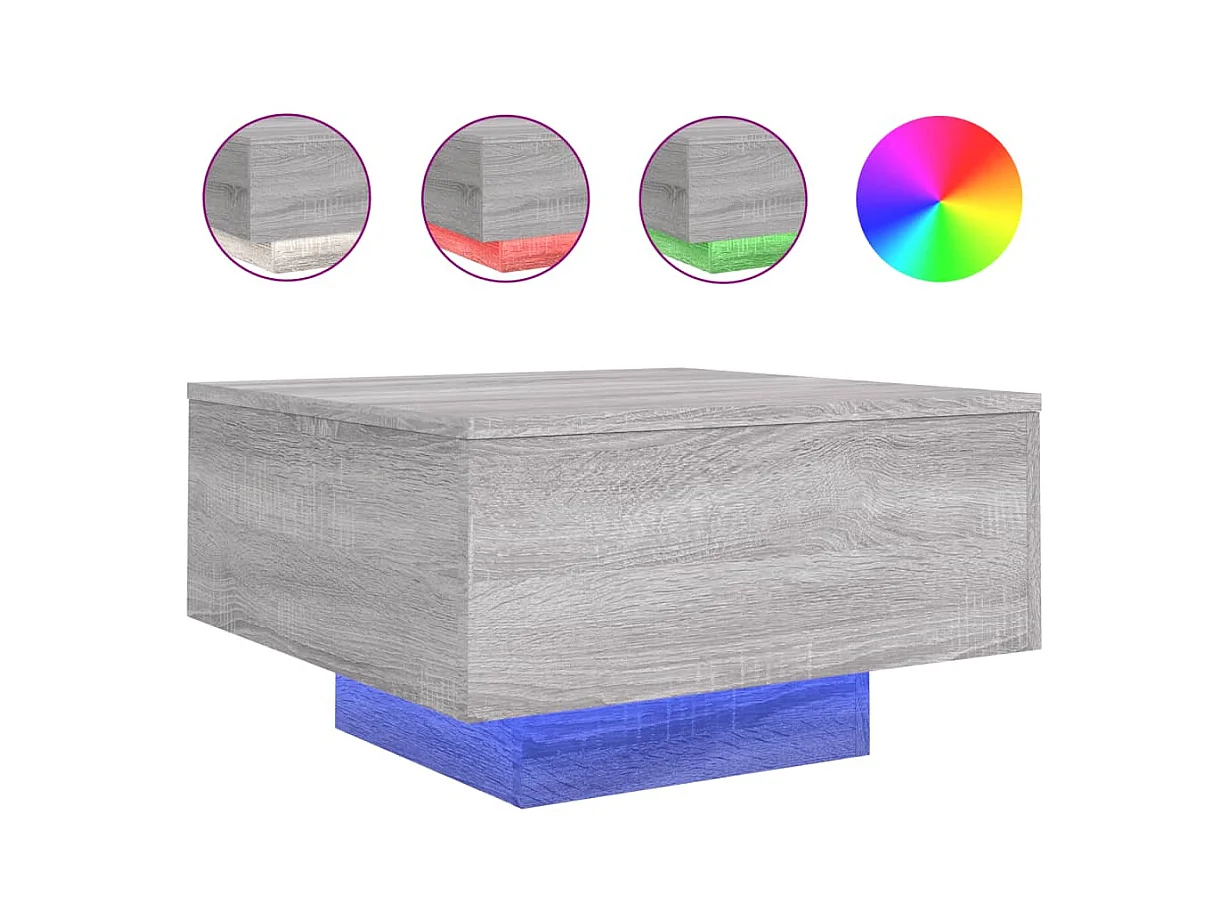 Table basse salon-Table d'appoint avec lumières LED sonoma gris 55x55x31 cm SHL62140