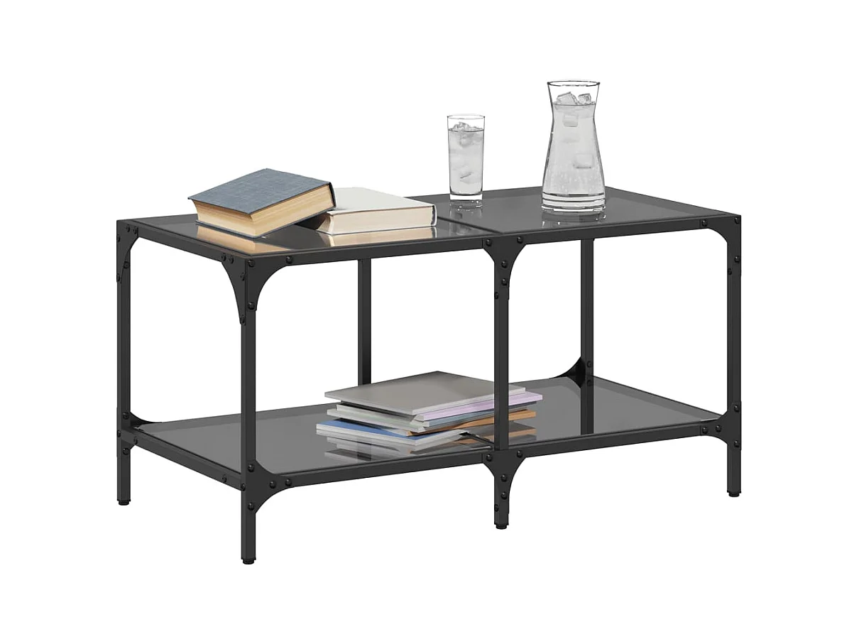 Mesa de centro | Mesa de apoio com topo em vidro preto 78.5x40x40 cm aço