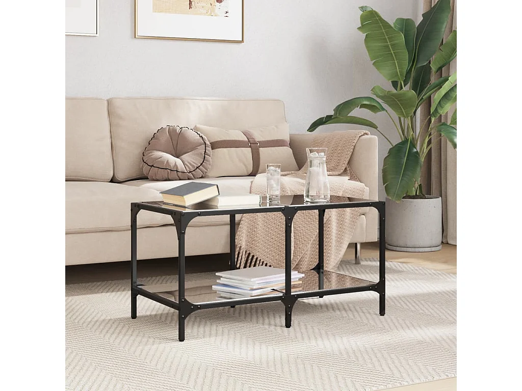 Table basse salon-Table d'appoint-dessus en verre noir 78,5x40x40 cm acier SHL54694