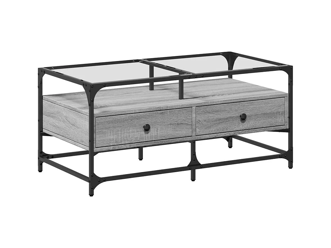 Mesa de centro | Mesa de apoio c/ topo de vidro 98.5x50x45 cm cinza sonoma aço