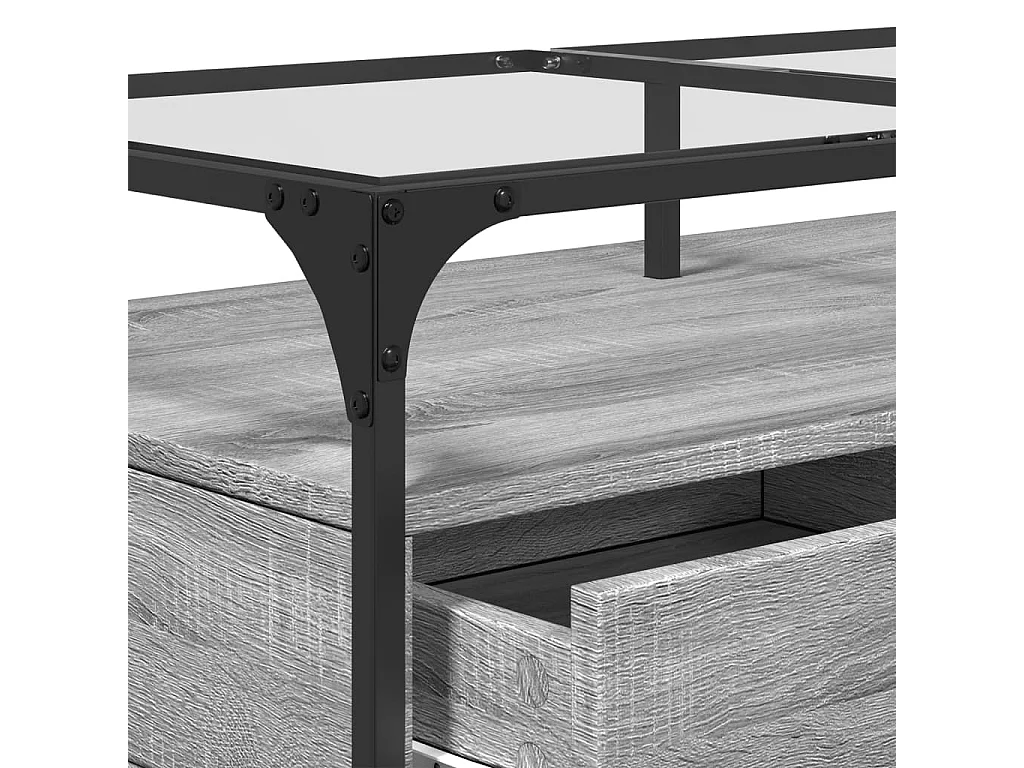 Mesa de centro | Mesa de apoio c/ topo de vidro 98.5x50x45 cm cinza sonoma aço