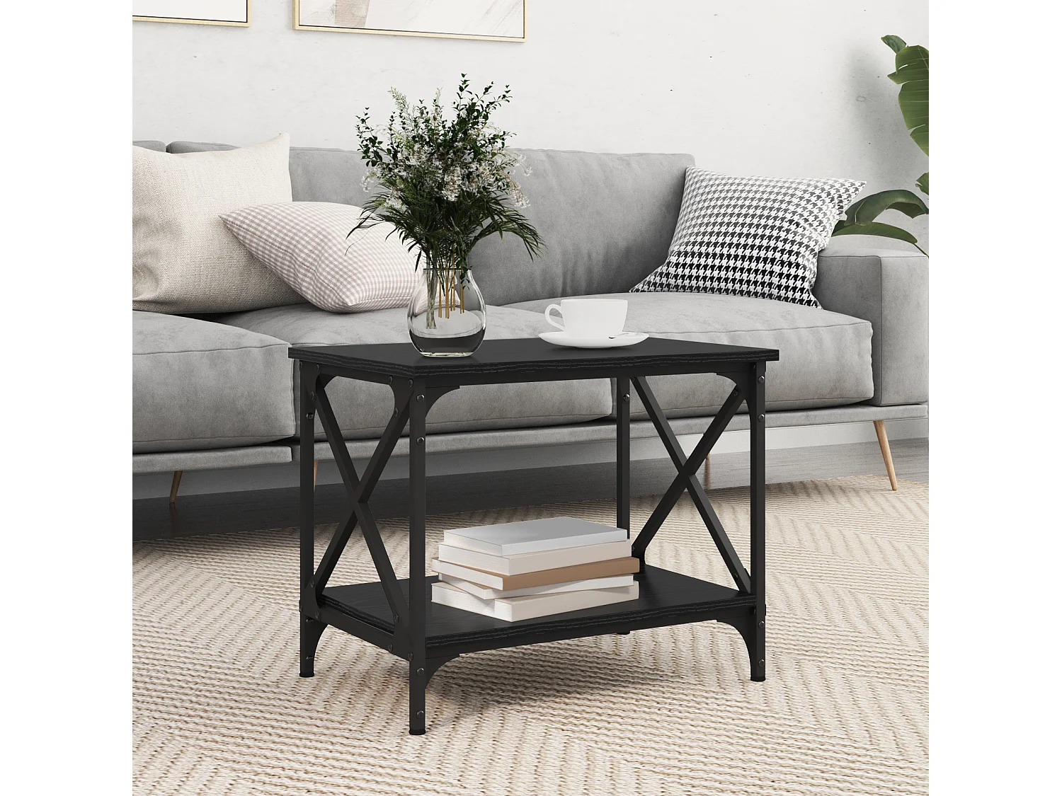 Couchtisch-Beistelltische-Sofatisch Schwarz Eichen-Optik 55x38x45 cm SHL86782