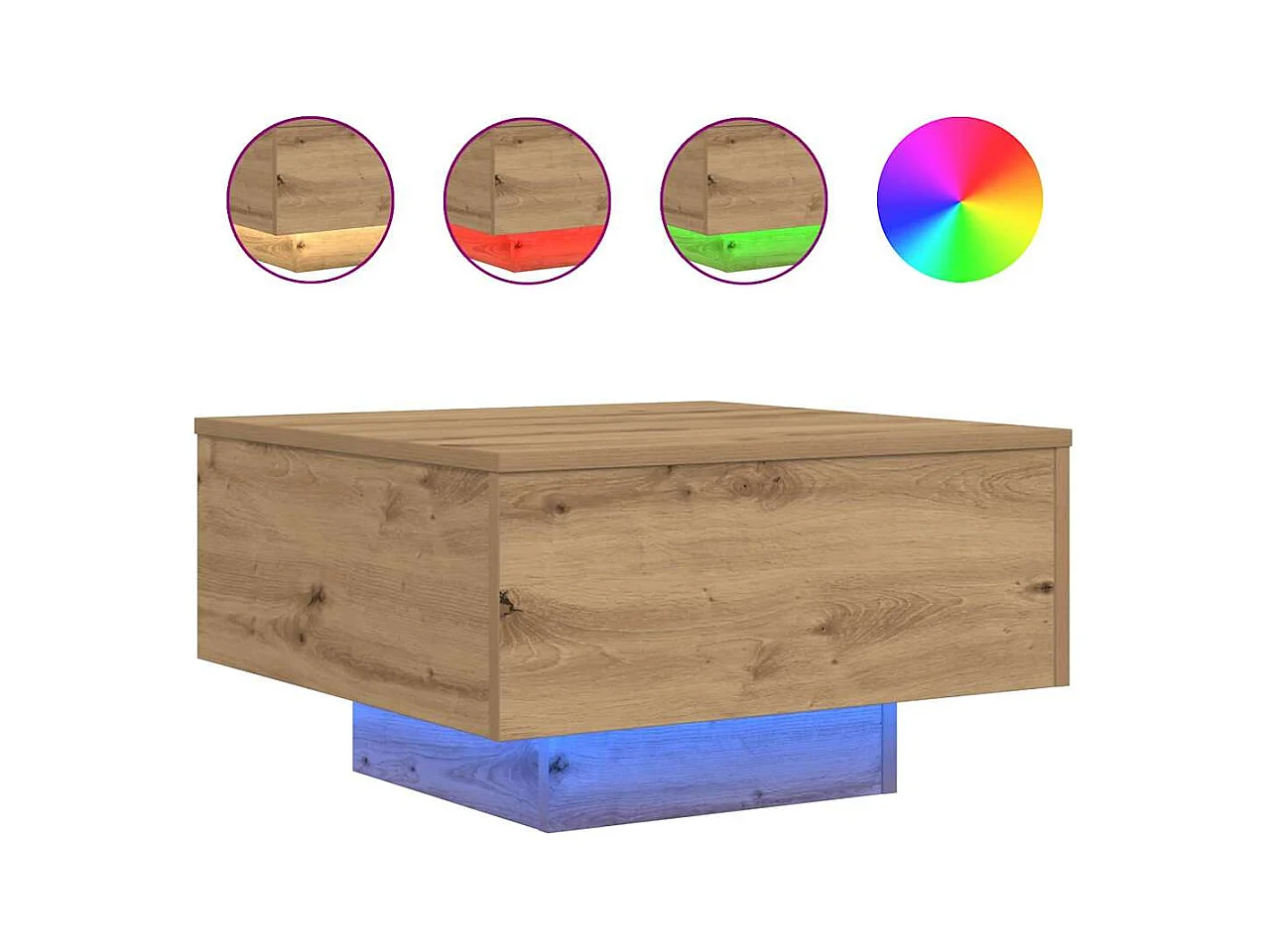 Table basse salon-Table d'appoint avec lumières LED Chêne artisanal 55x55x31 cm SHL3356