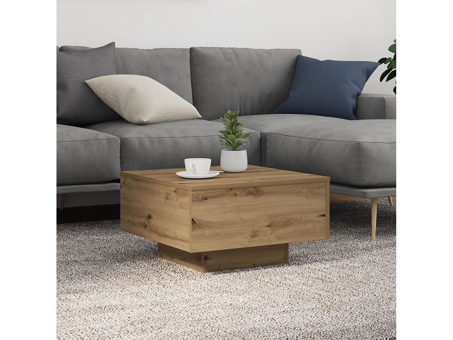 Salontafel | Woonkamertafel | Koffietafel artisanaal eikenkleurig 55 x 55 x 31 cm Bewerkt hout