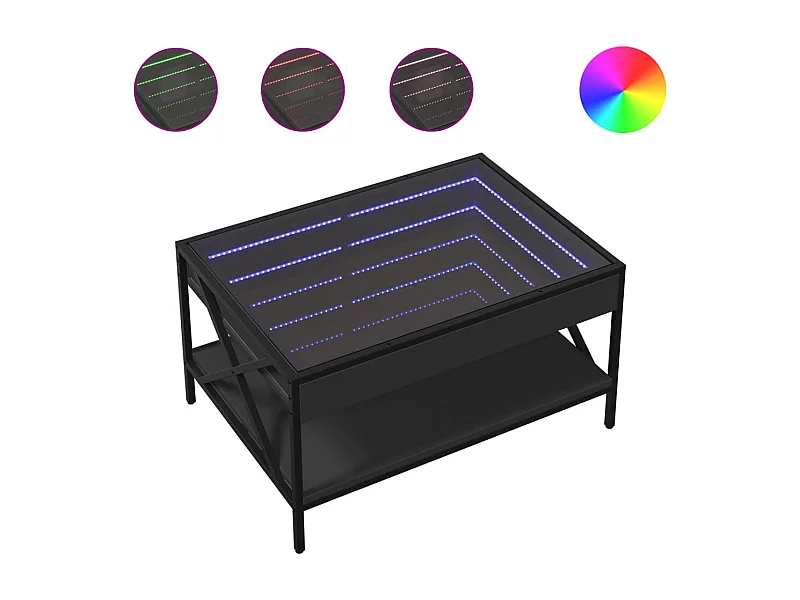 Table basse salon-Table d'appoint avec LED infini noir 70x50x38 cm SHL6551
