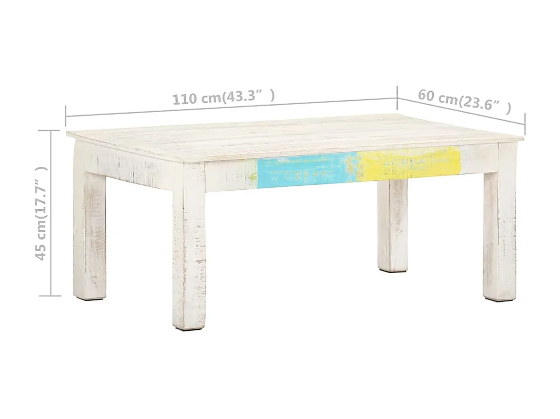 Couchtisch-Beistelltisch-Sofatisch Weiß 110x60x45 cm Massivholz Mango SHL90725