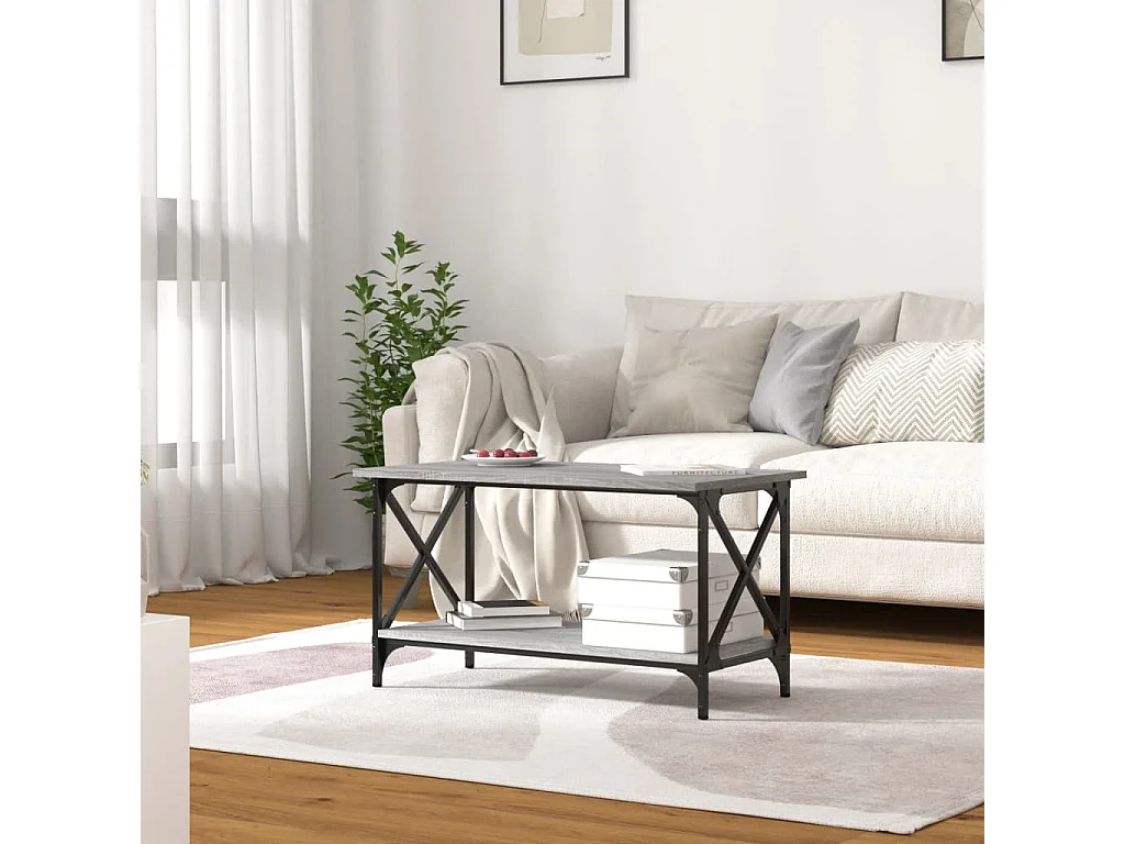 Couchtisch-Wohnzimmertisch-Beistelltische Grau Sonoma 80x45x45 cm Holzwerkstoff und Eisen SHL83615