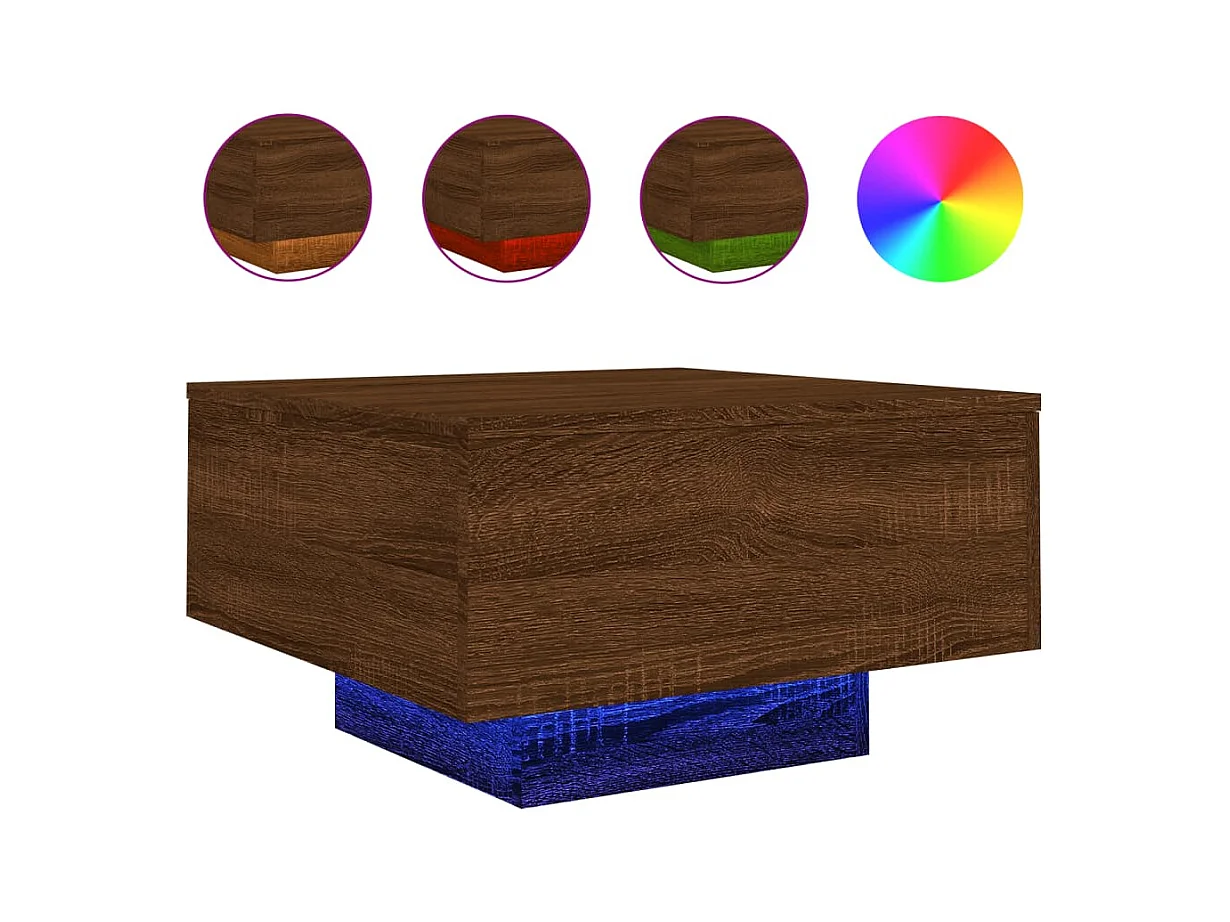 Table basse salon-Table d'appoint avec lumières LED chêne marron 55x55x31 cm SHL25678