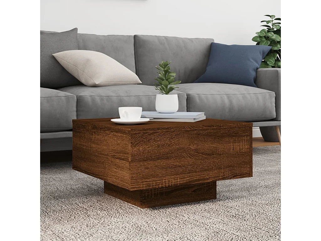 Couchtisch-Wohnzimmertisch-Beistelltische mit LED-Leuchten Braun Eichen-Optik 55x55x31 cm SHL96917