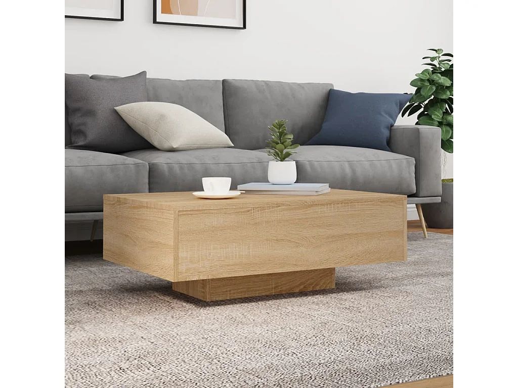 Mesa de centro-Mesa auxiliar de madera maciza de acacia 142x90x42 cm SHL2446