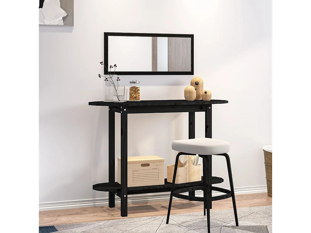 Couchtisch-Beistelltische-Sofatisch Schwarz 110x40x80 cm Massivholz Kiefer SHL57468