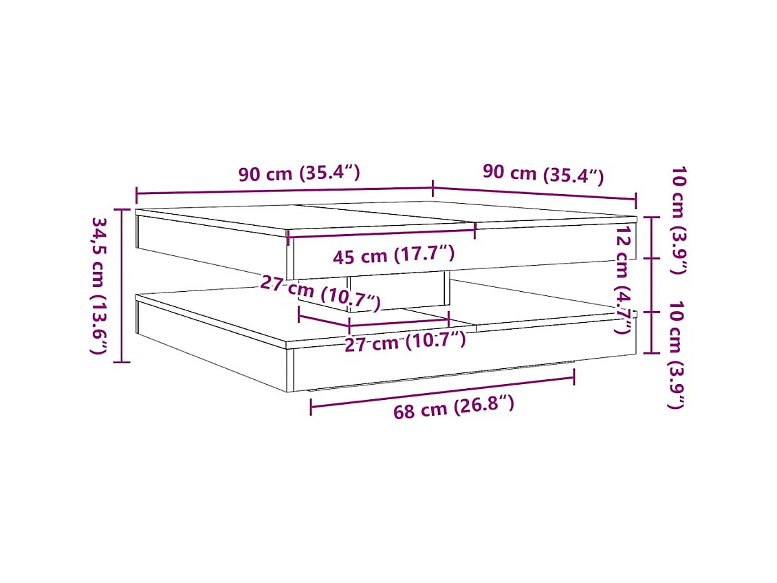 Mesa de centro | Mesa de apoio rotativa a 360 graus 90x90x34.5 cm sonoma cinza