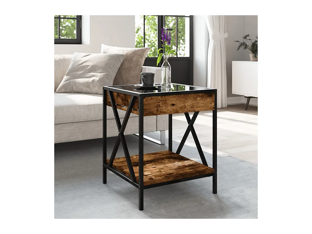 Mesa de centro-Mesa auxiliar madera de ingeniería roble ahumado 102x55x43 cm SHL680098