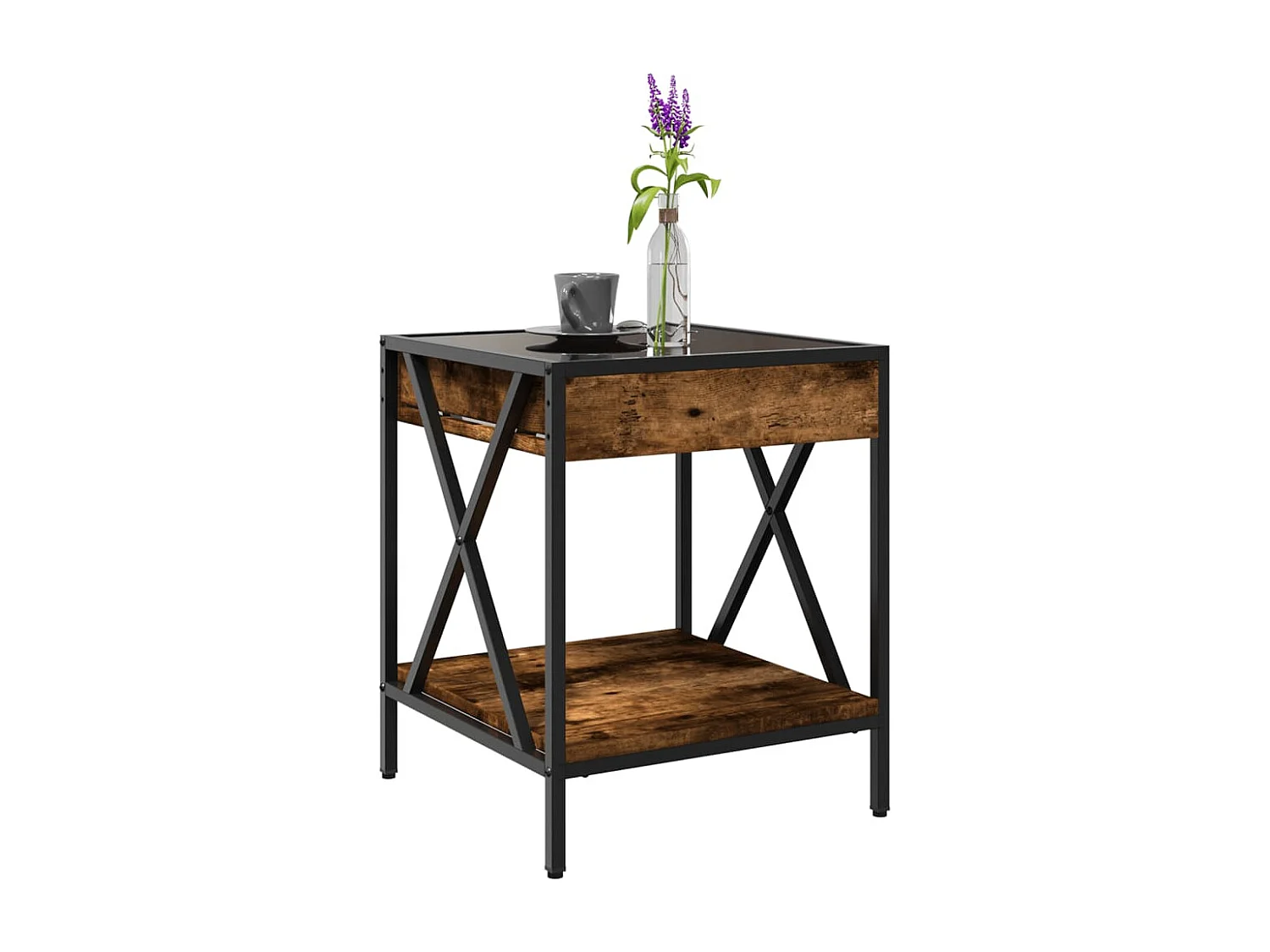 Couchtisch mit Infinity-LED | Beistelltische | Sofatisch Räuchereiche 40x40x49 cm SHL60603