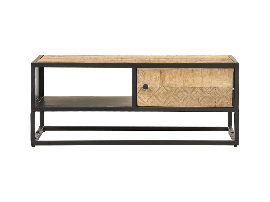 Table basse à porte sculptée 90x55x36 cm Bois de manguier brut SHL45338