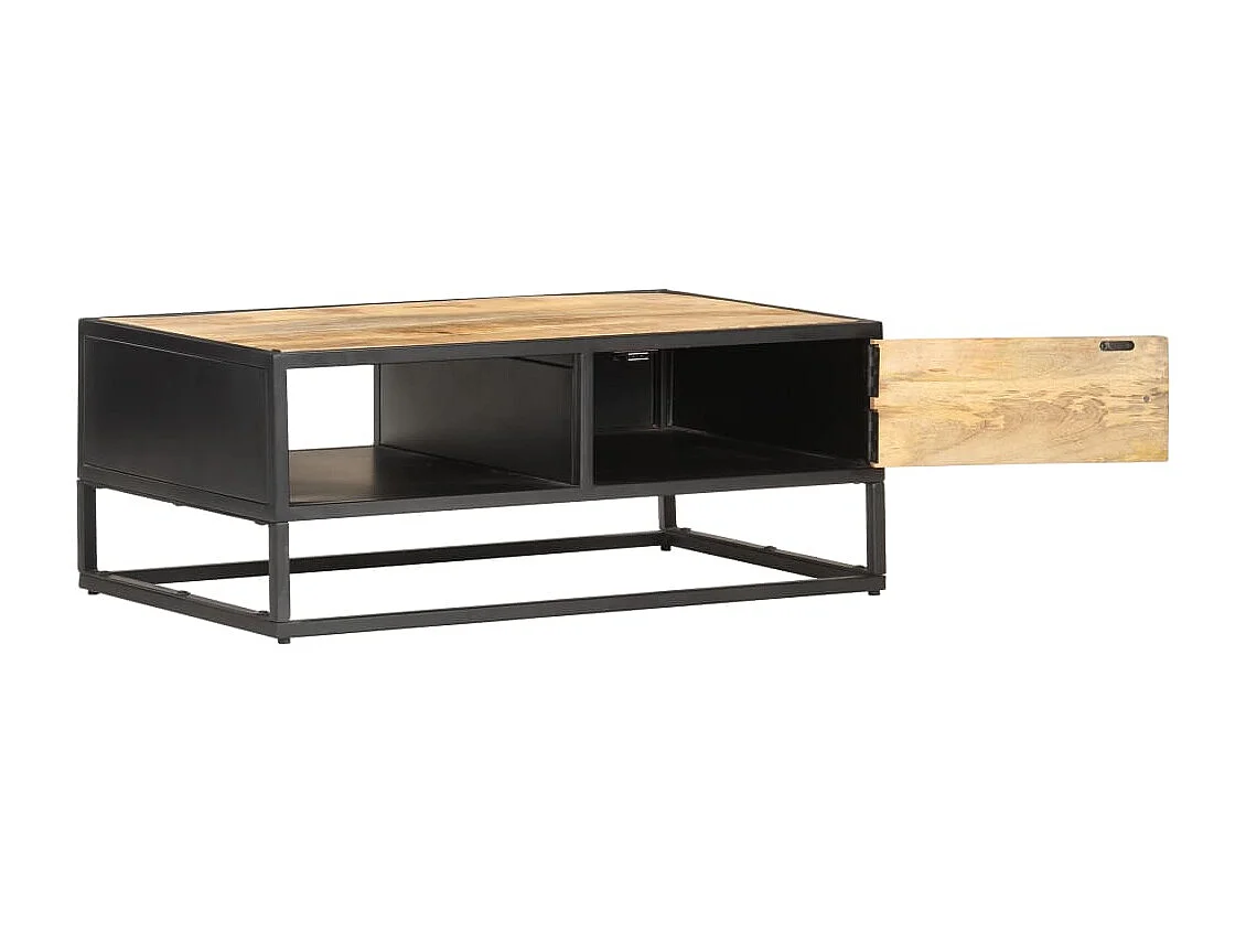 Table basse à porte sculptée 90x55x36 cm Bois de manguier brut SHL45338