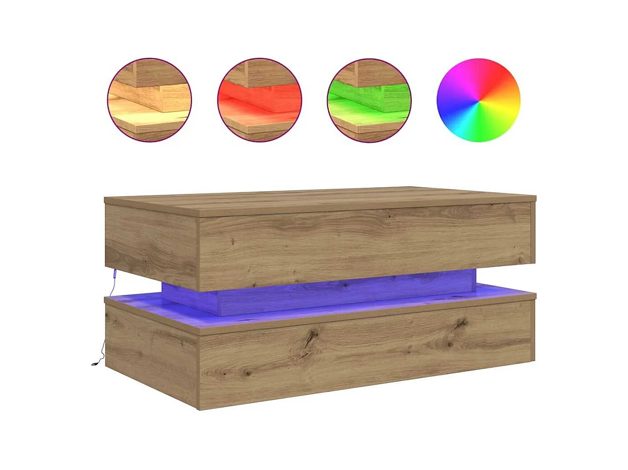 Table basse salon-Table d'appoint avec lumières LED-chêne artisanal 90x50x40 cm SHL49425